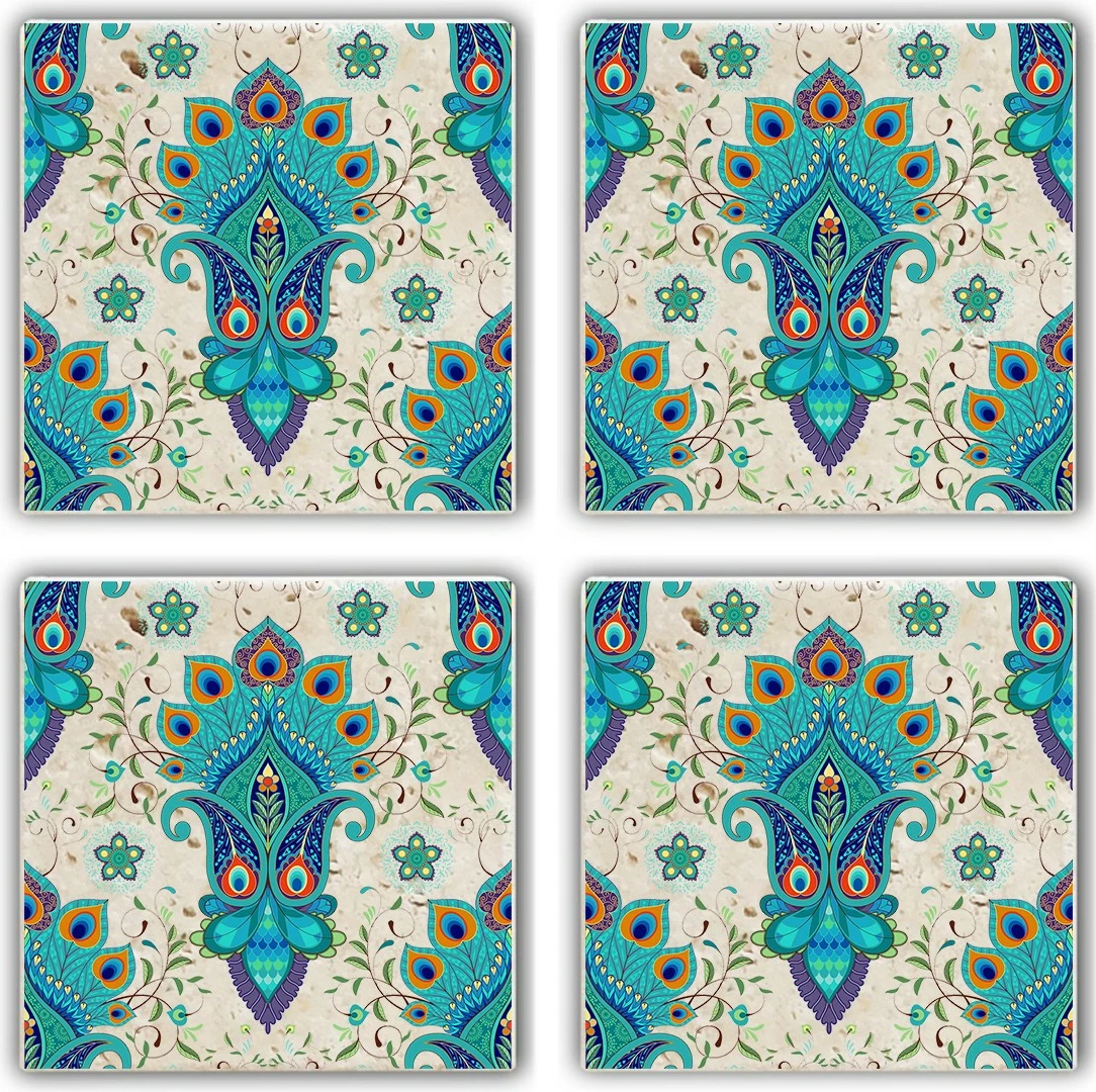 Set nënshtruesish për gota, gur natyral, shumëngjyrësh, Hermia, TAB3415800564, 4 copë