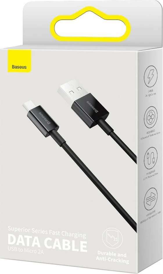 Kabllo Baseus Superior CAMYS-01, USB-A në micro USB, 1m, 2A, e zezë