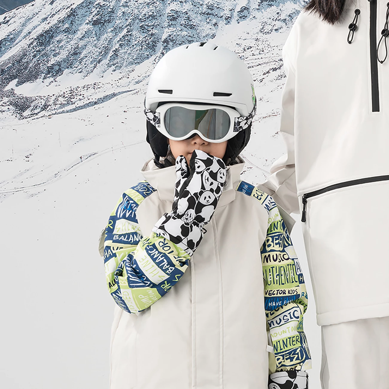 Doreza ski për fëmijë Qunature Panda Heat Transfer, S, e zezë/e bardhë