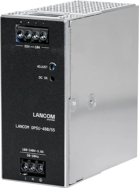 Furnizues rryme LANCOM DPSU-480/55, 480W, DIN rail, për switch industrial, zi/çelik