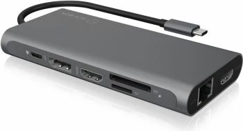 Stacion docking USB-C ICYBOX IB-DK4050-CPD 12-në-1 100W Power Delivery 3 ekrane 4K@60Hz antracit/zi