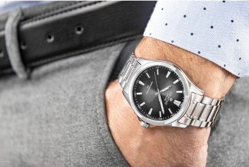 Orë dore meshkuj Giewont Elegance GW5160-B2, e zezë/argjendtë