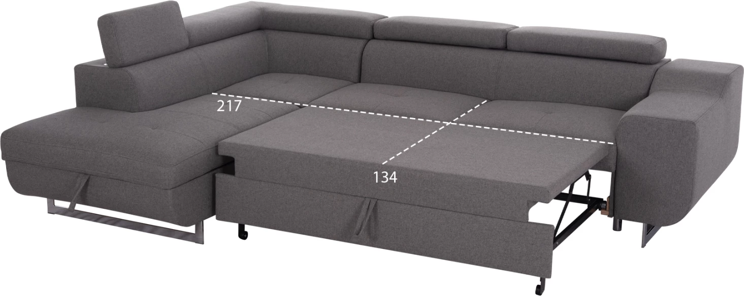 Kënd-sofë me hapësirë për depo, Encore FH3301.01L, material gri, 285x205x90cm