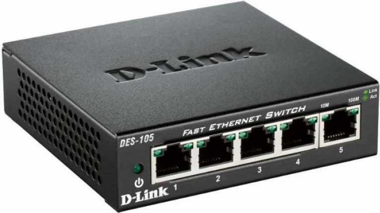 Switch, D-Link, DES-105/E, 5 porta 10/100 Mbps, pa menaxhim, metal, i zi