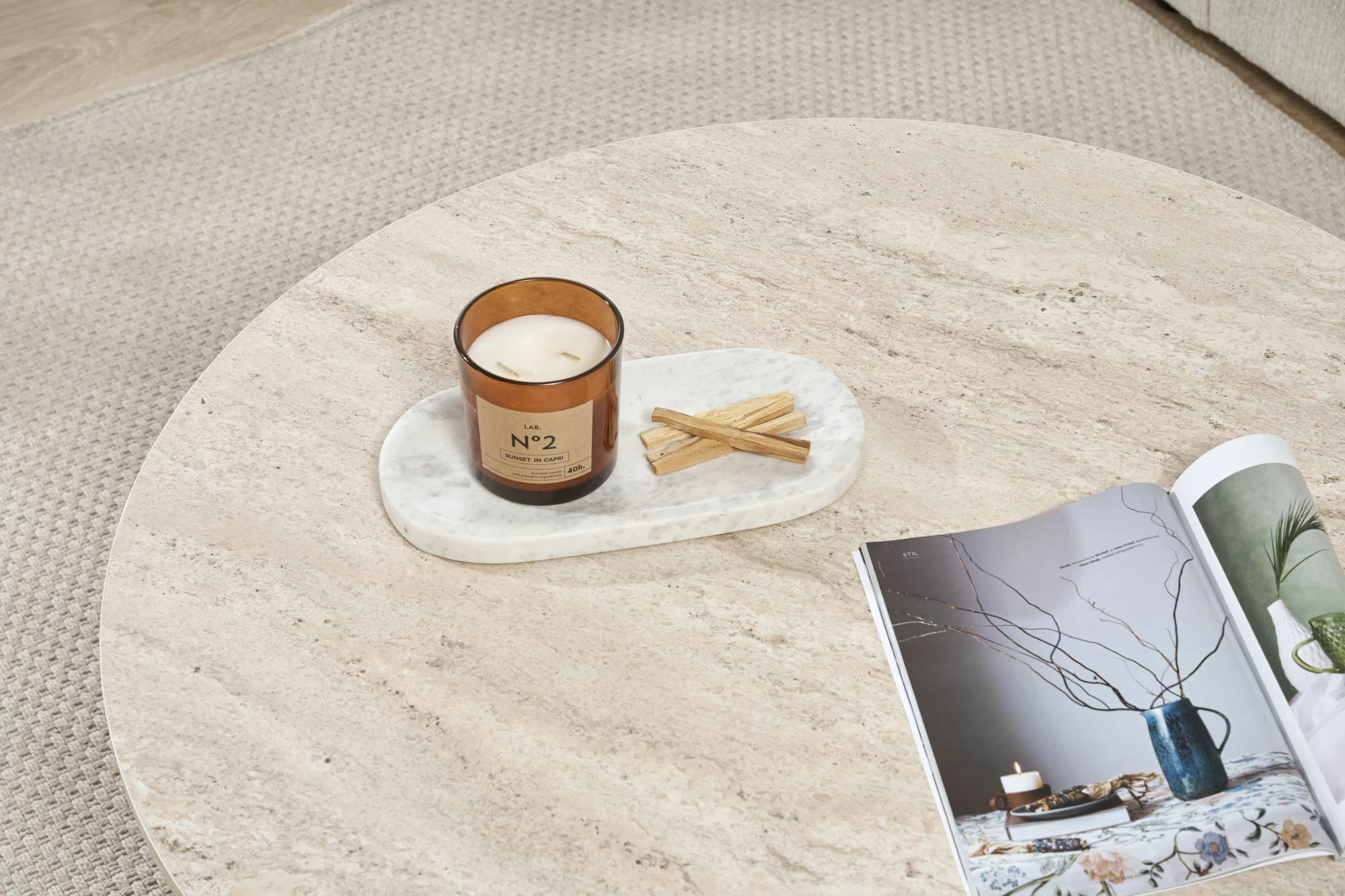 Tavolinë kafeje Nordure, Soleil, ngjyrë travertine