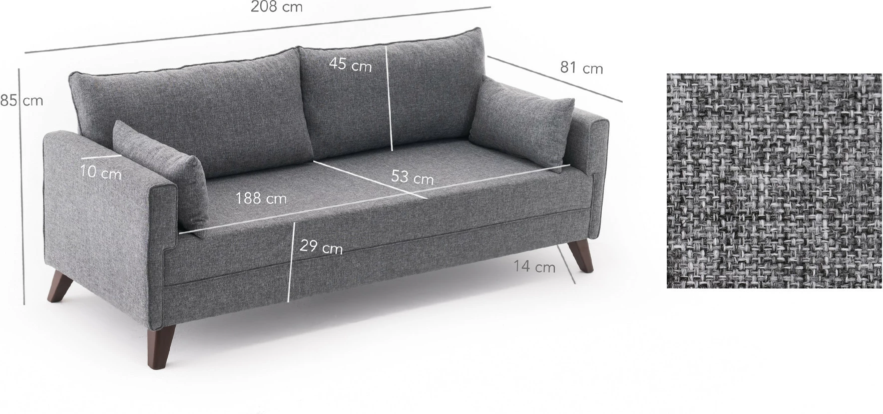 Divan-krevat trefësh, ngjyrë gri, Bella Sofa Bed