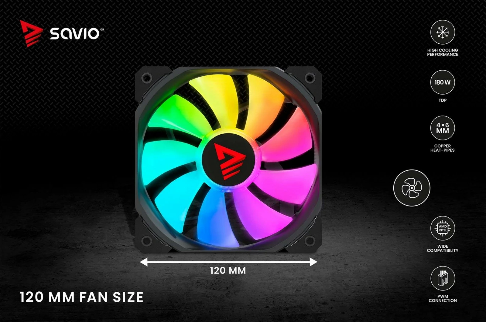 Kasë ftohëse procesori Savio Vortex X2 ARGB, 120 mm, 4 heatpipe, ARGB