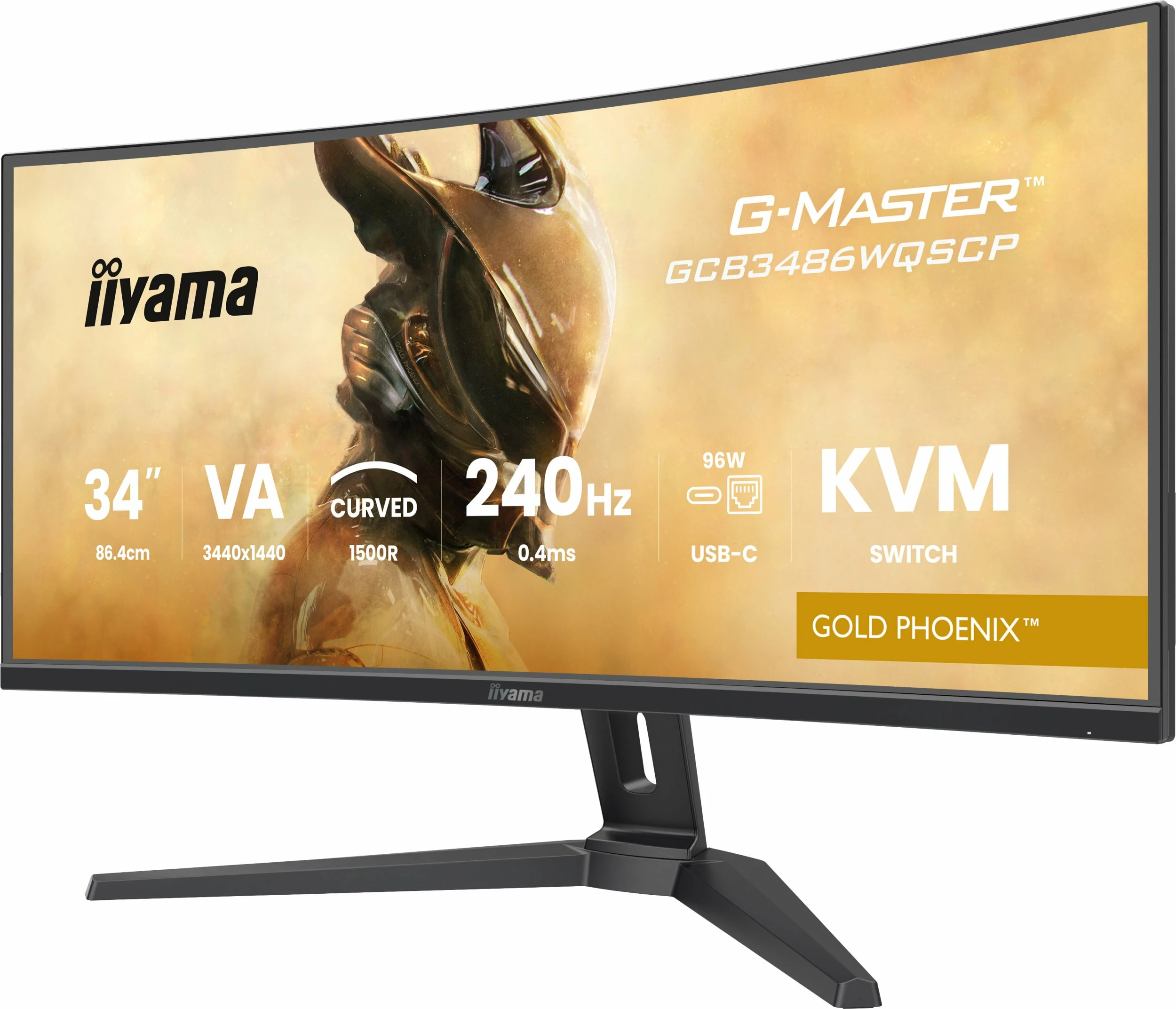 Monitor gaming iiyama G-Master GCB3486WQSCP-B1 Gold Phoenix 34\" UWQHD 240Hz curved VA me USB-C/KVM