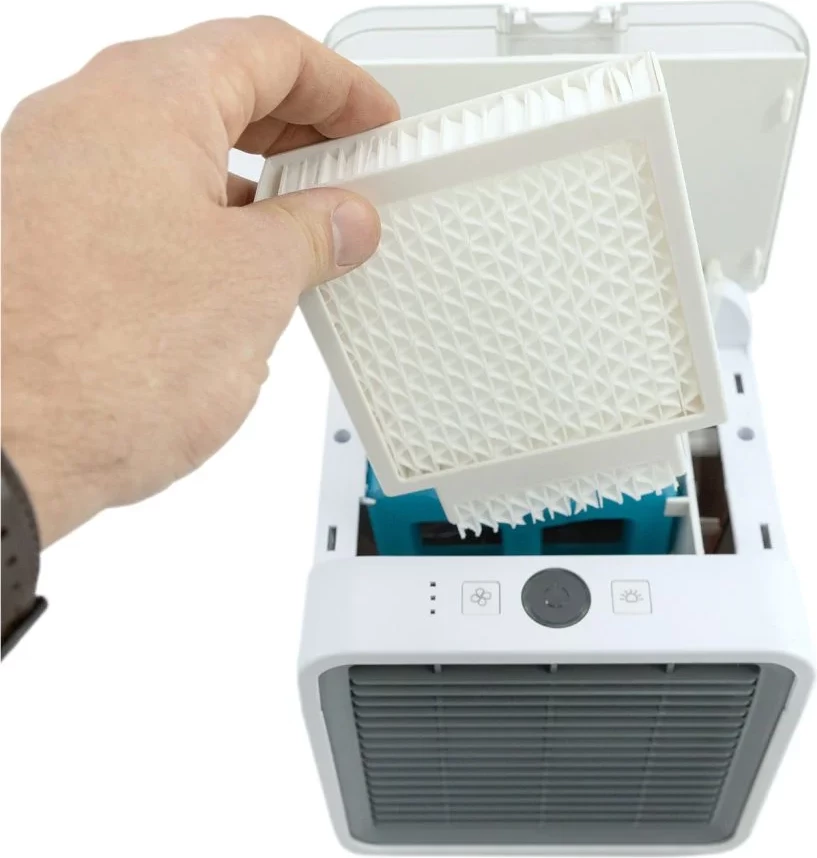 Freskues ajri mini portativ, Elit AC-24, 3-në-1, depozitë 400 ml, 3 shpejtësi, 5W USB, i bardhë