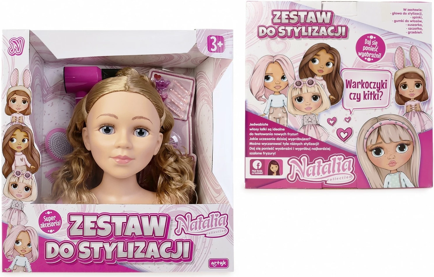 Kokë manekini Natalia Artyk 182006 me aksesorë për stilim flokësh, për vajza, set