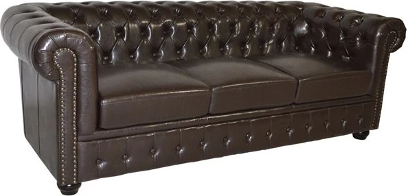 Divan 3 vendesh Chesterfield FH3009.01 lëkurë sintetike ngjyrë kafe e errët 208x90x73 cm