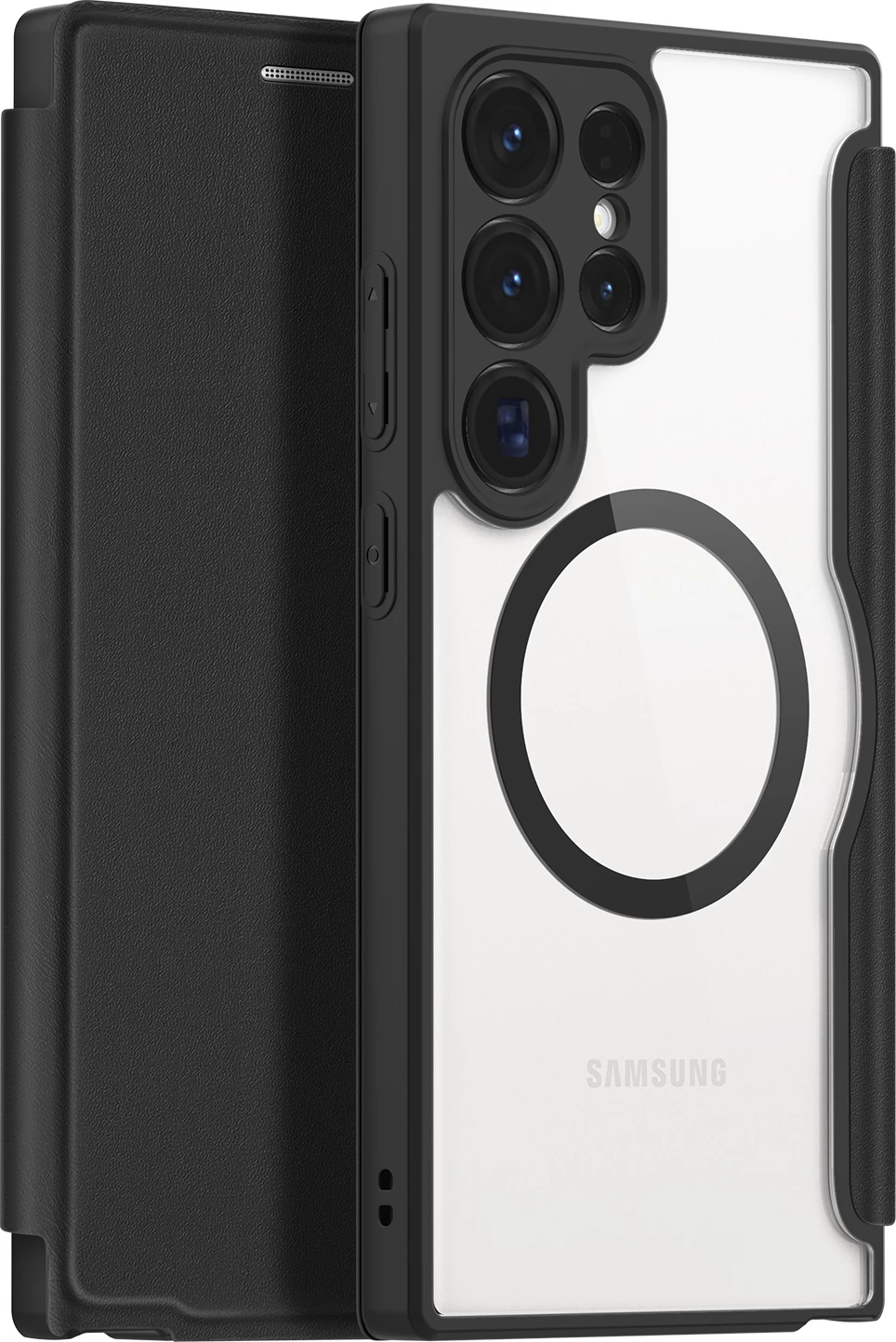 Mbështjellës Dux Ducis Skin X Pro për Samsung Galaxy S24 Ultra me unazë magnetike dhe kapak, e zezë