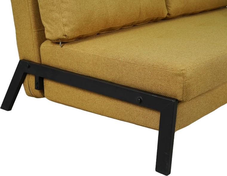 Krevat-sofá dyvendësh Fancy, material tekstili, ngjyrë e verdhë, këmbë të zeza, 150x92x77cm