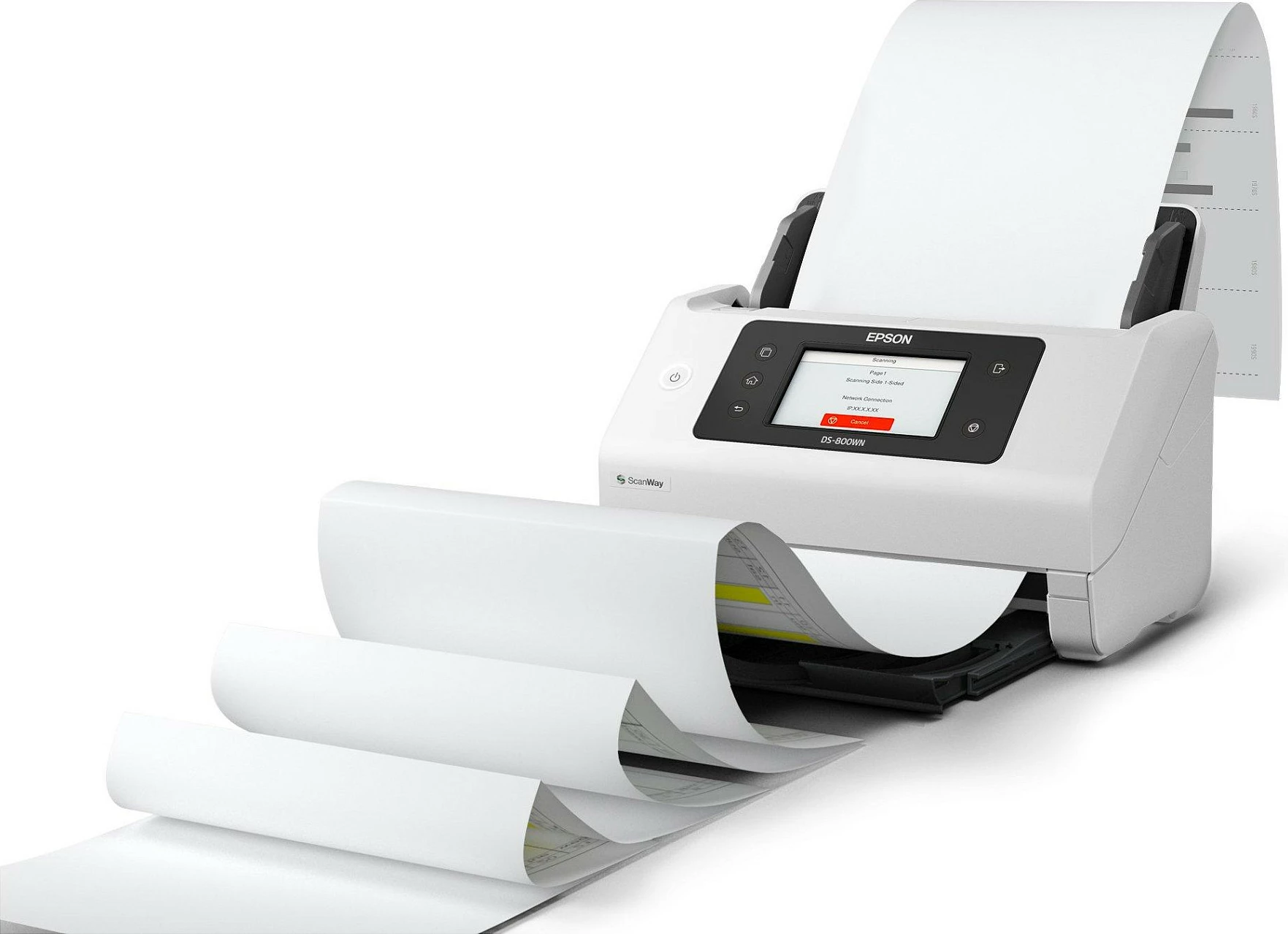 Skaner Epson WorkForce DS-800WN, A4/A3, Wi‑Fi/Ethernet, ADF 100 fletë, 50 ppm / 100 ipm, touchscreen, bardhë