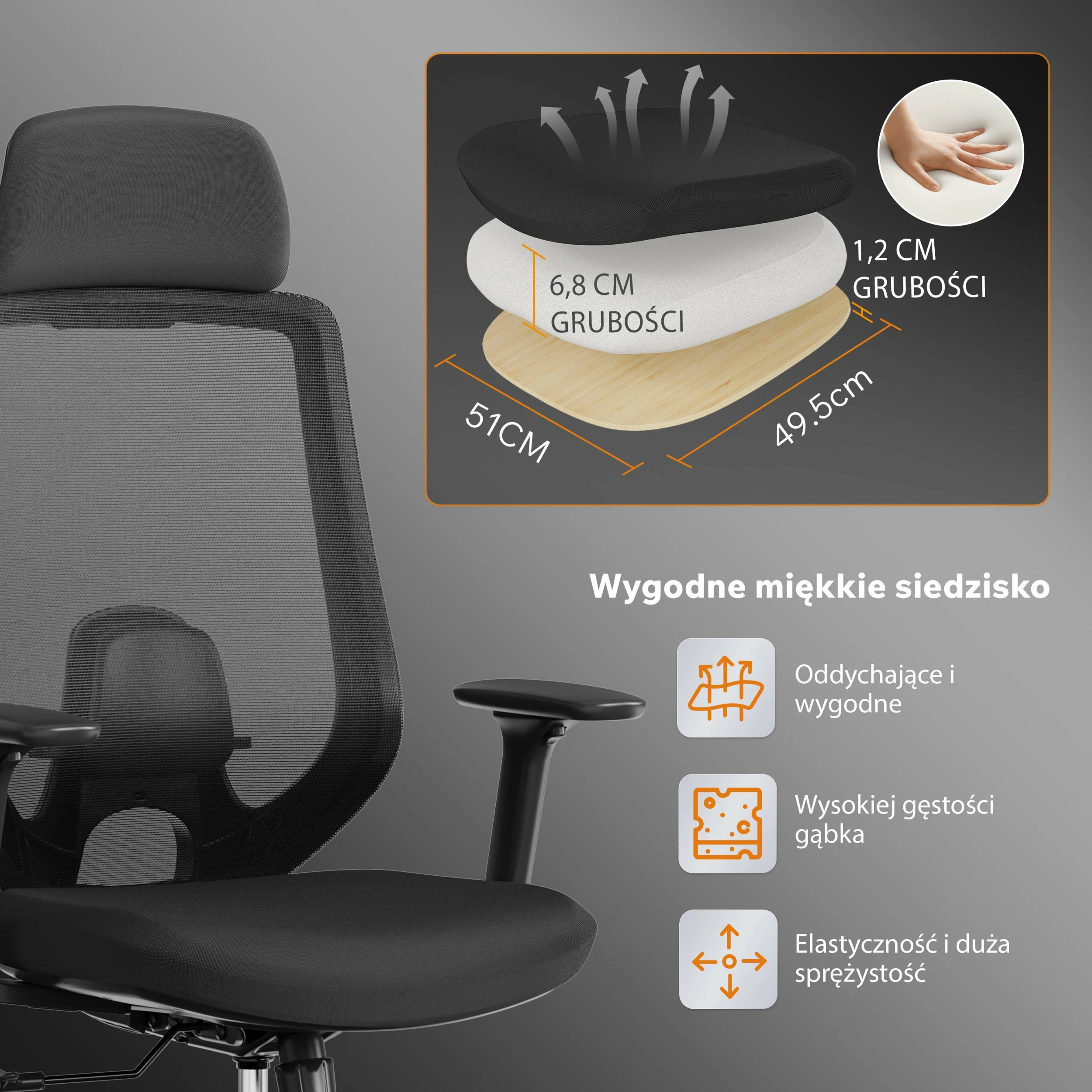 Karrige zyre SENSE7 Nakai, ergonomike me rrjetë, 150 kg, e zezë