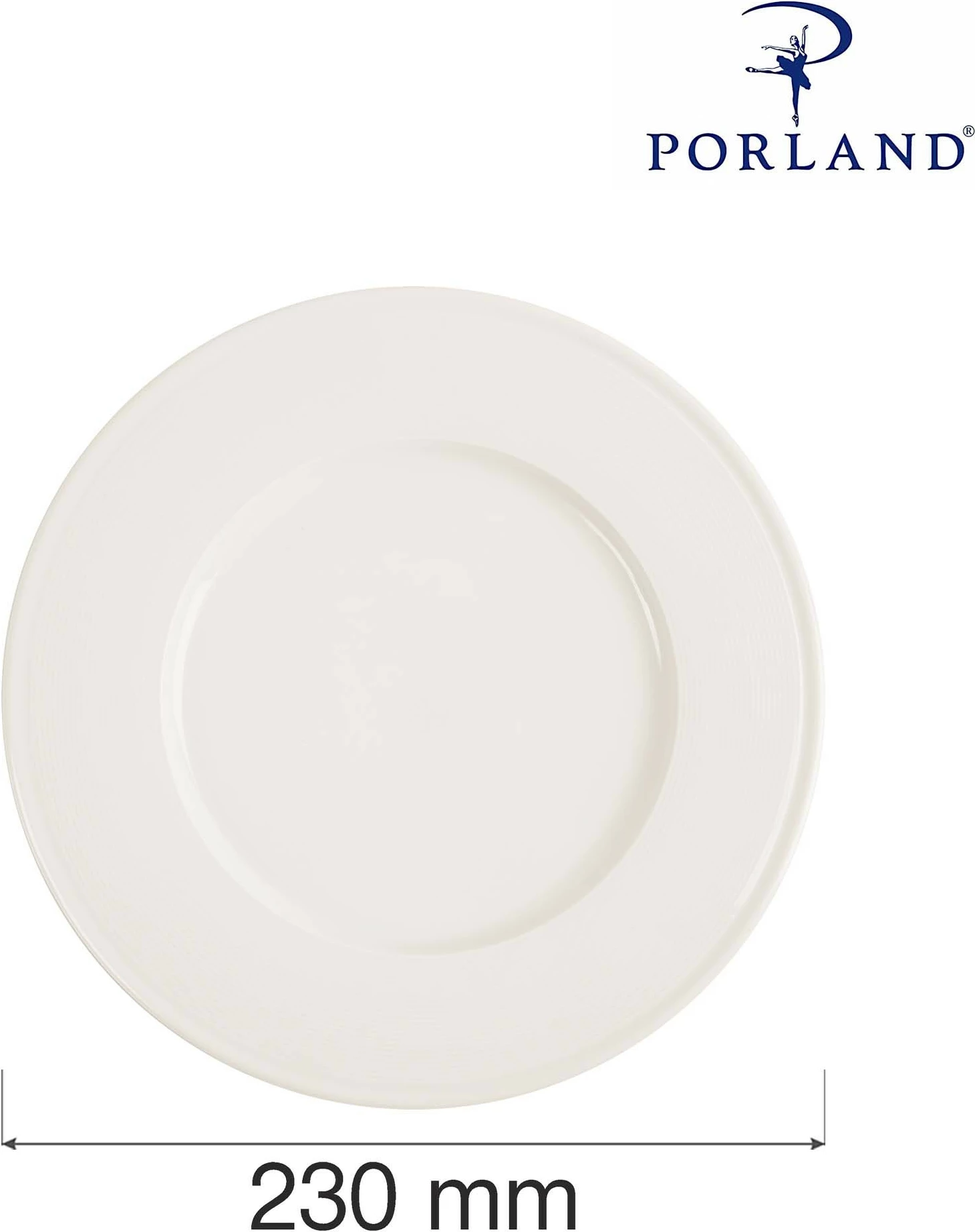 Pjatë e sheshtë Porland Line ø230 mm, porcelan, set 6 copë, krem