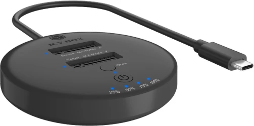 stacion dokimi dhe klonimi ICYBOX IB-1612MCL-C31 për 2x M.2 NVMe SSD, USB-C 10 Gbit/s, klonim offline, i zi, set me adaptor rryme dhe kabllo USB-C