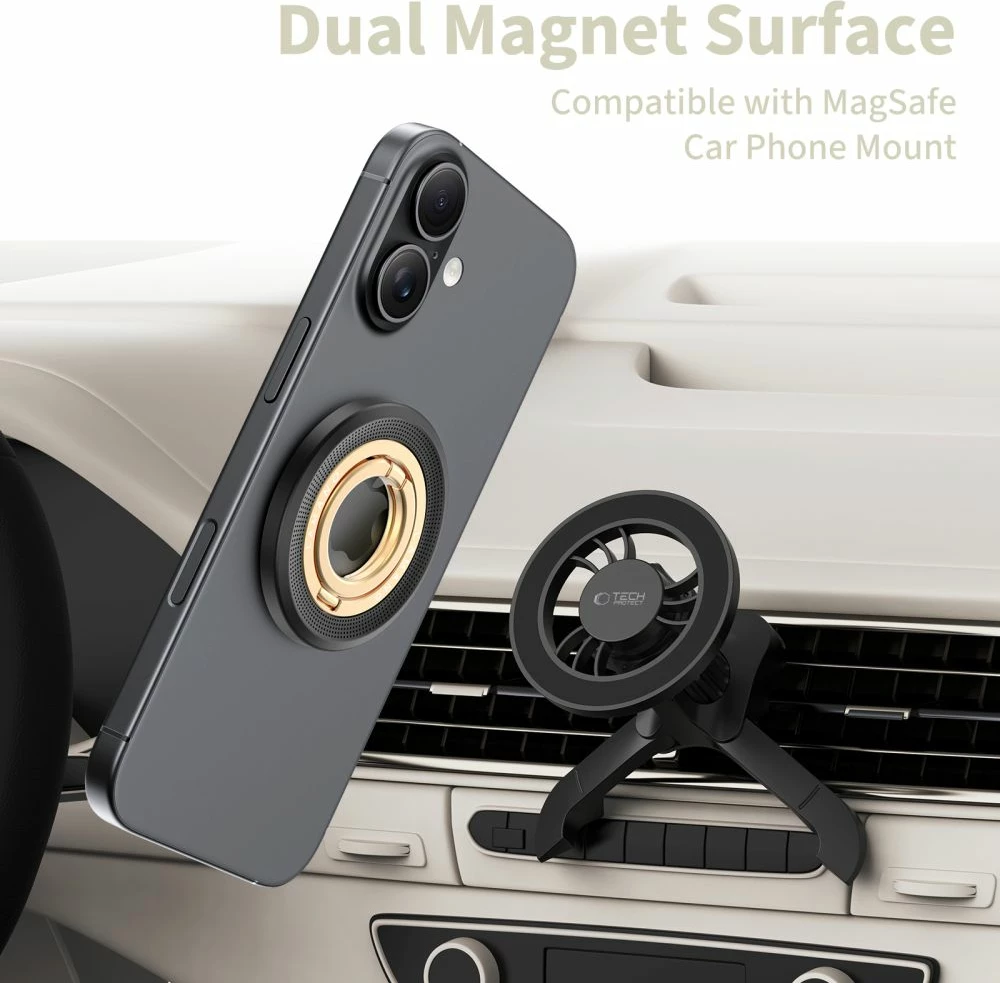 Mbajtës magnetik MagSafe për celular Tech-Protect MMR700 Lamano, rrotullim 360°, unazë me funksion stand, zi/ari, 1 copë