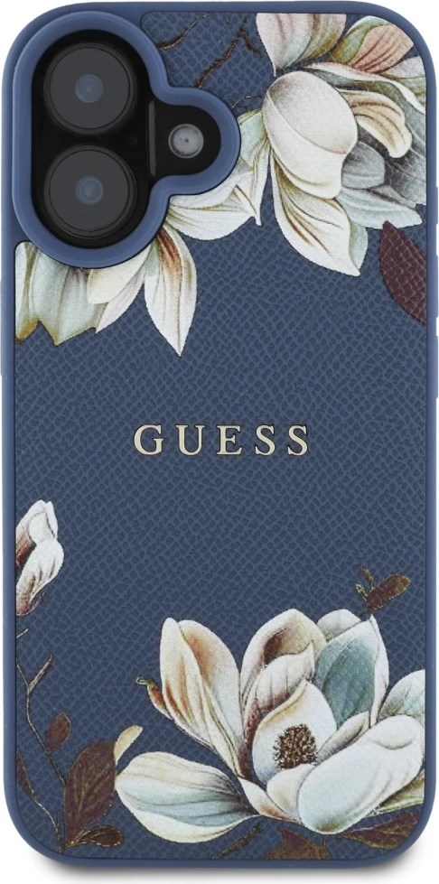 Mbështjellës Guess Grained Printed Flower Pattern MagSafe për iPhone 16, Blu