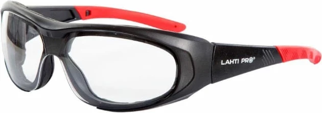 Syze mbrojtëse LAHTI PRO L1501000, Kategoria II CE, lente polikarbonate me filtër UV, me rrip elastik, zi/kuqe