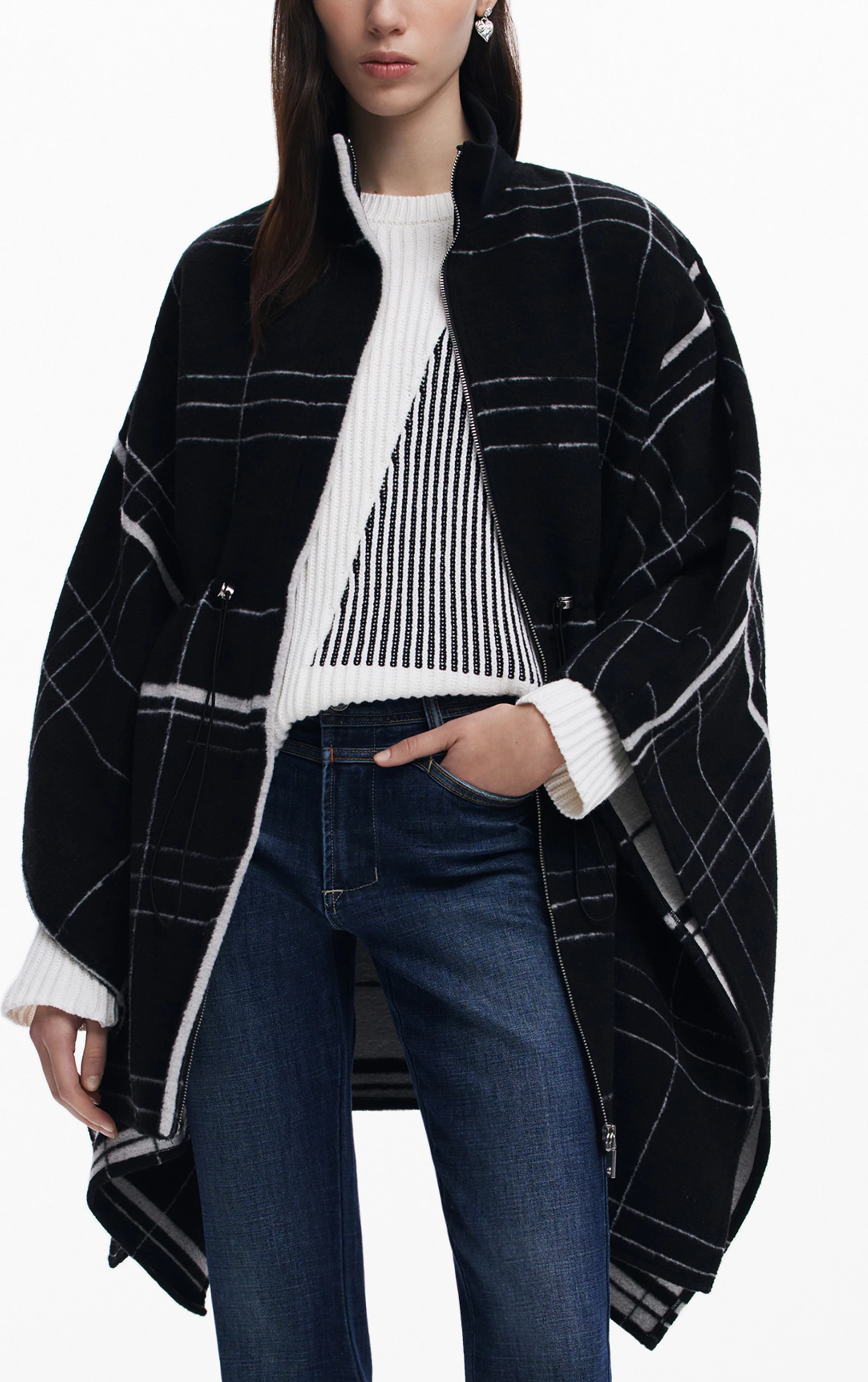Poncho DESIGUAL ALDAMA CUADROS femra, e zezë