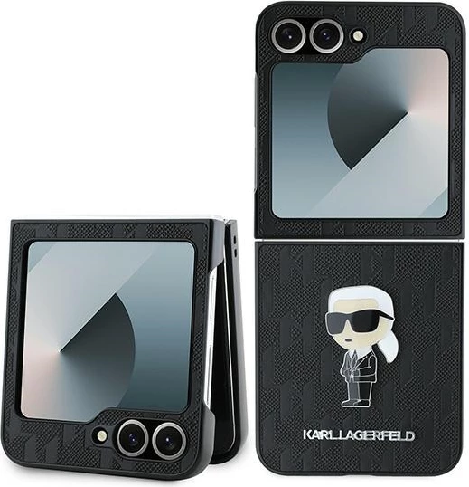 Mbështjellës, Karl Lagerfeld, Saffiano Monogram Ikonik Pin për Samsung Galaxy Z Flip6 (F741), hardcase TPU/PC me lëkurë eko, e zezë
