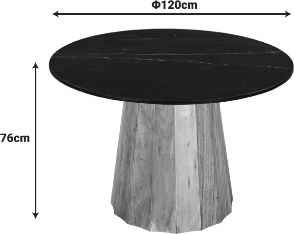 Tavolinë rrumbullake, mermer i zi, dru akacie natyral, D120x76cm