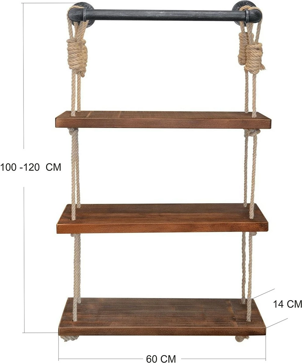 Raft muri Hanah Home, Gar005, dru bredhi, ngjyrë arre, metal i zi, 60x120x13cm