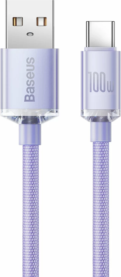 Kabllo për karikim të shpejtë Baseus Crystal Shine Series, USB-A në USB-C, 2m, 100W, vjollcë