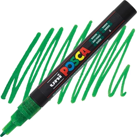 Marker Uni pc-3ml Posca Glitter gjelbër