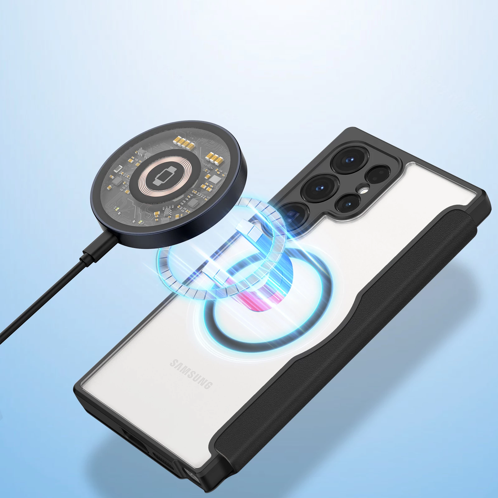 Mbështjellës Dux Ducis Skin X Pro për Samsung Galaxy S24 Ultra me unazë magnetike dhe kapak, e zezë