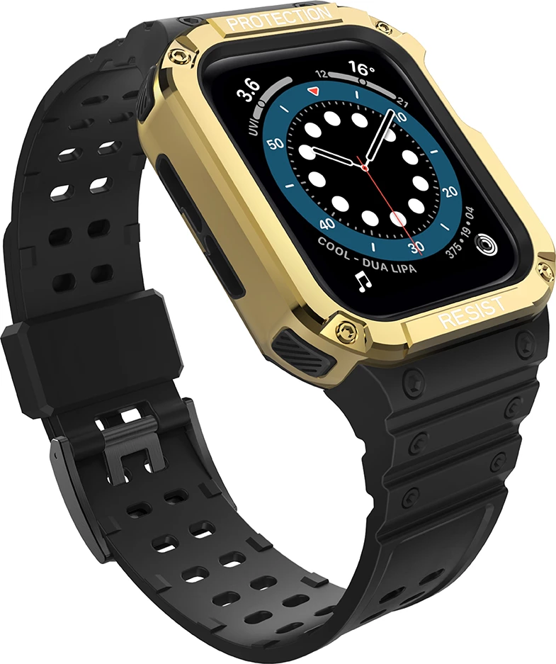 Mbështjellës me rrip për Apple Watch Hurtel, 41/40/38mm, i blinduar, e zezë/ari