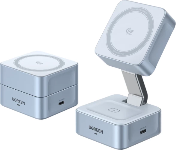 Karikues wireless magnetik 2-në-1 UGREEN MagFlow 55960B Qi2 25W, gri, me kabllo USB-C 1 m