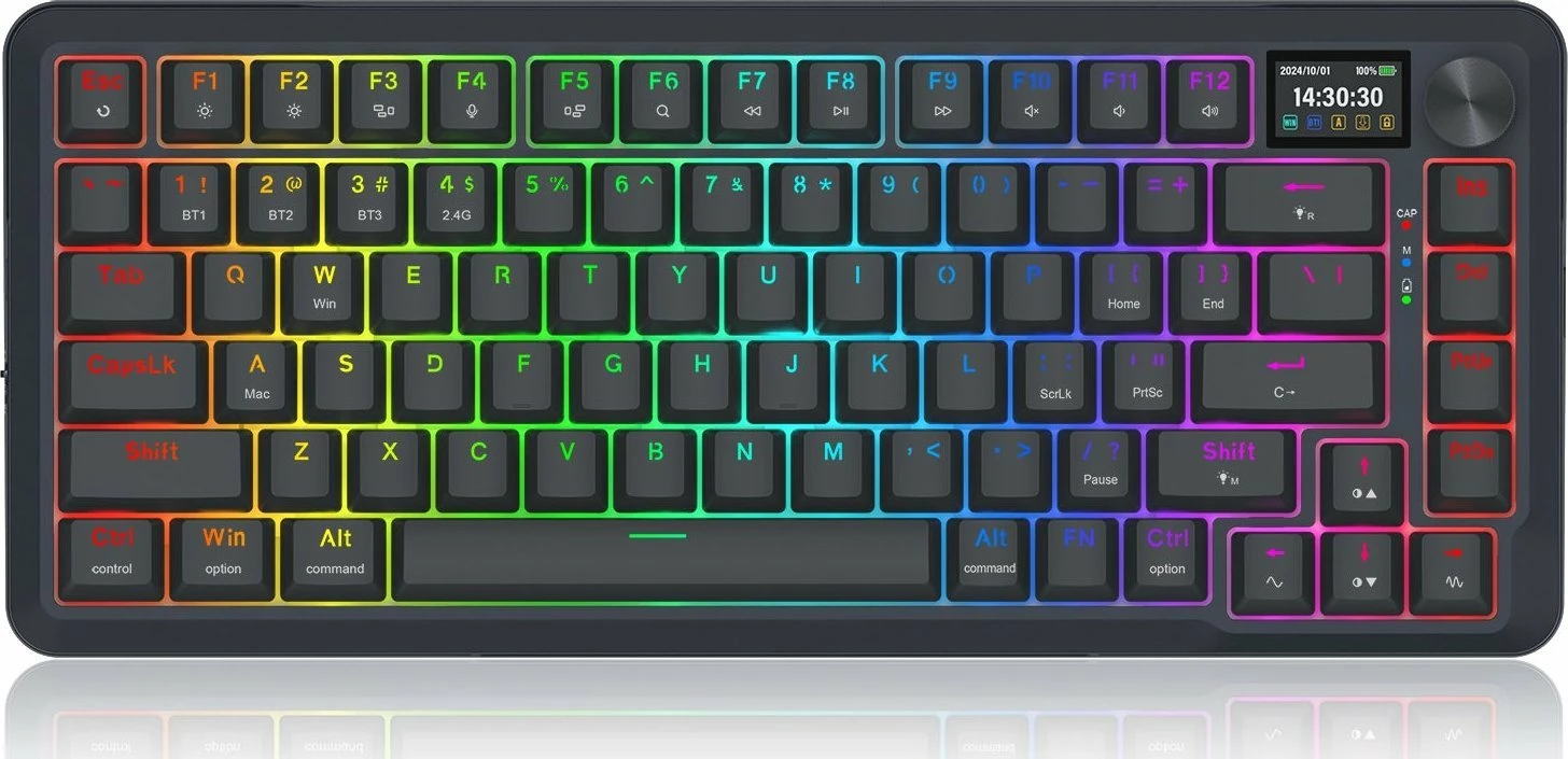 Tastierë mekanike Redragon K708-RGB-PRO Flekact 75% tri-mode RGB hot-swap me LCD/knob, e zezë