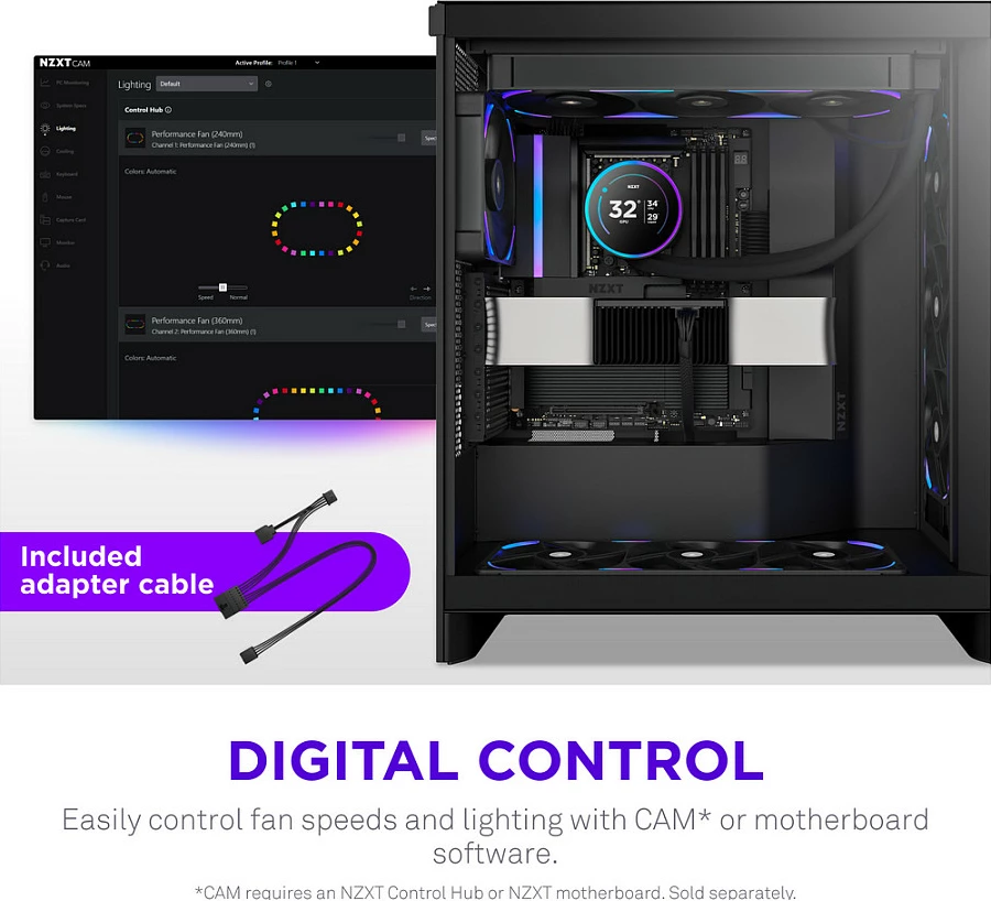 Fan për kasë NZXT F360X, 3x120mm, PWM, RGB, kornizë 360mm, e zezë