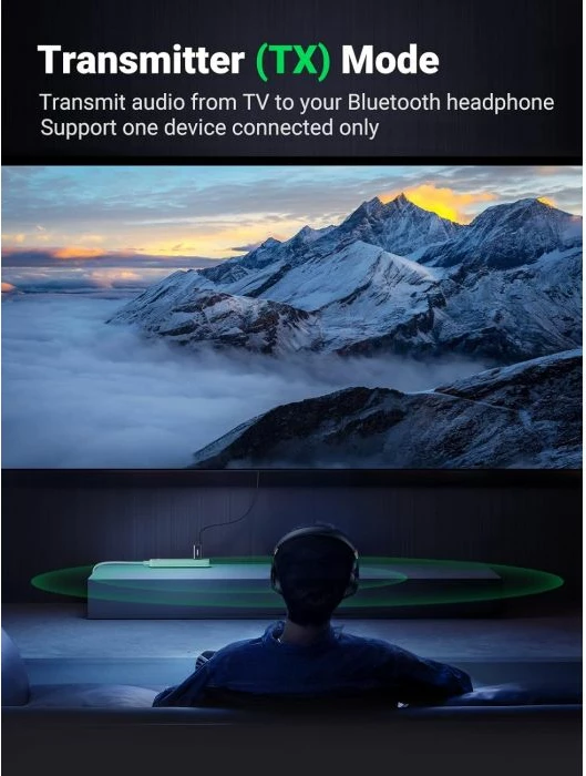 Adapter Bluetooth 5.1 transmiter/marrës 2-në-1 UGREEN 60300, AUX 3.5mm + USB-A, i zi, me kabllo AUX