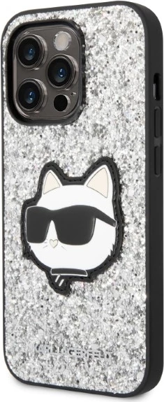 Mbështjellës Karl Lagerfeld Glitter Choupette për iPhone 14 Pro Max 6.7", argjendtë