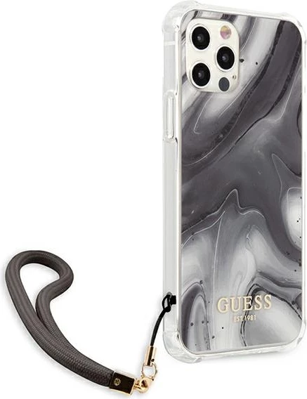 Mbështjellës Guess GUHCP12LKSMAGR për iPhone 12 Pro Max 6.7", Marble Collection, Gri me varëse