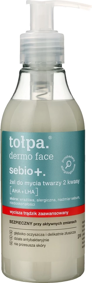 Xhel pastrues fytyre për femra Tołpa Dermo Face Sebio+ 2 Acids AHA + LHA, 195ml