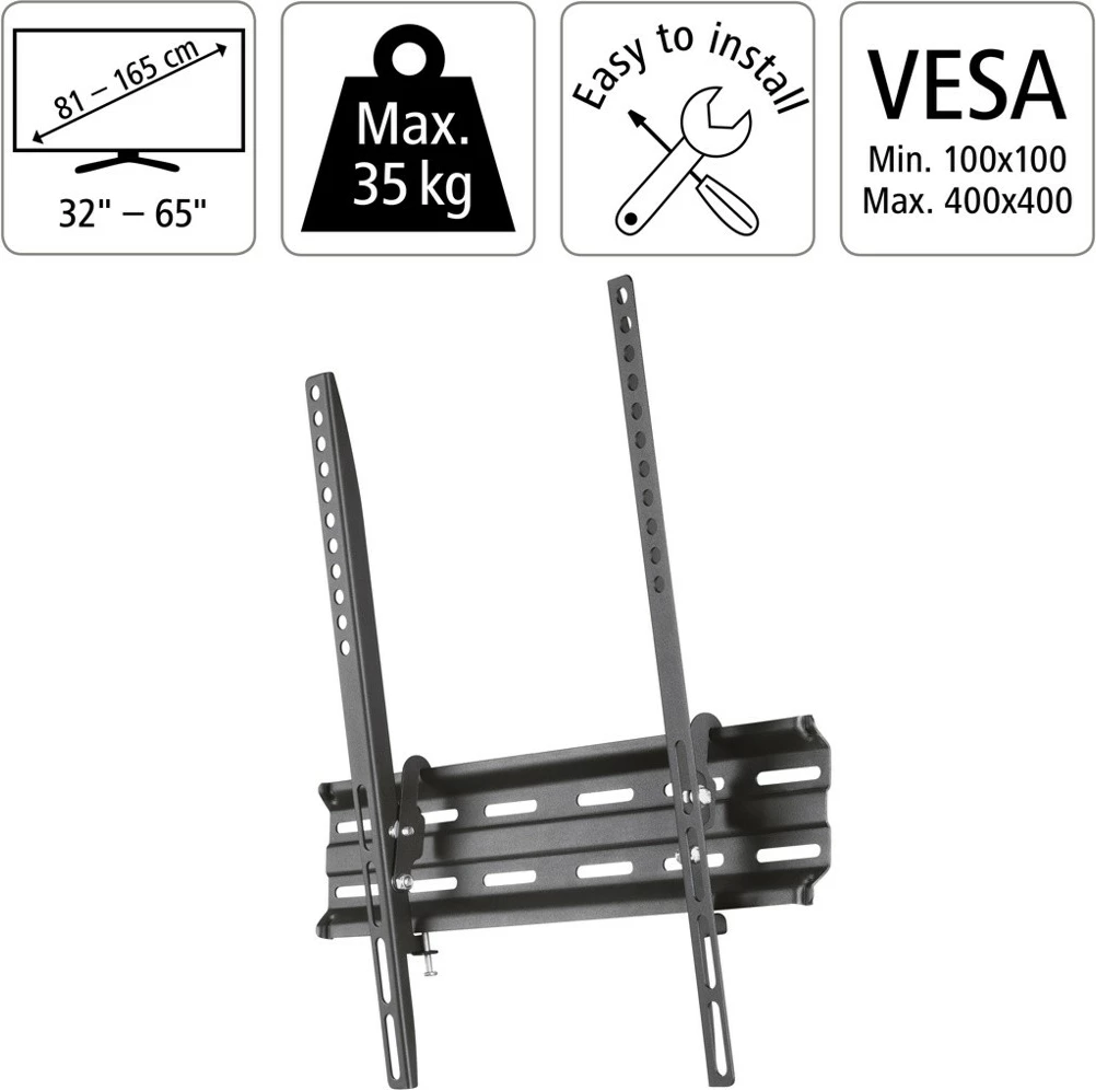 Mbajtës muri për TV Hama 220810, për LCD/LED 32-65 inç, VESA 400x400, Çelik, i zi