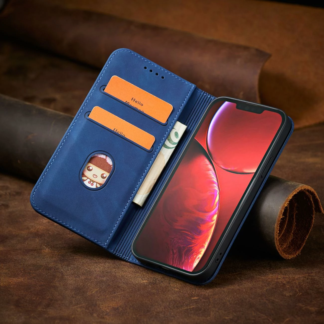 Mbështjellës Hurtel Magnet Fancy Case për iPhone 13 Pro Max, me portofol, mbajtës, kaltër