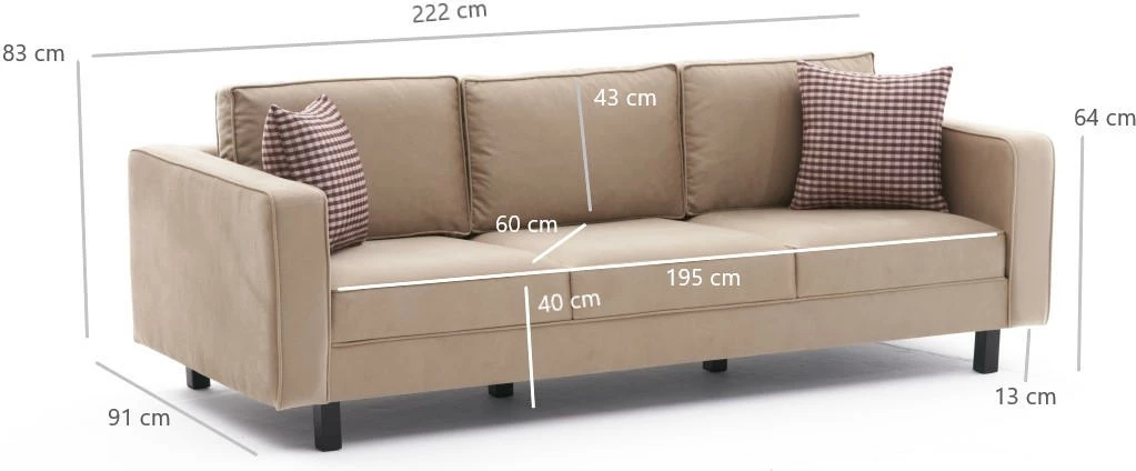 Divan treshe Atelier del Sofa, kadife, ngjyrë krem