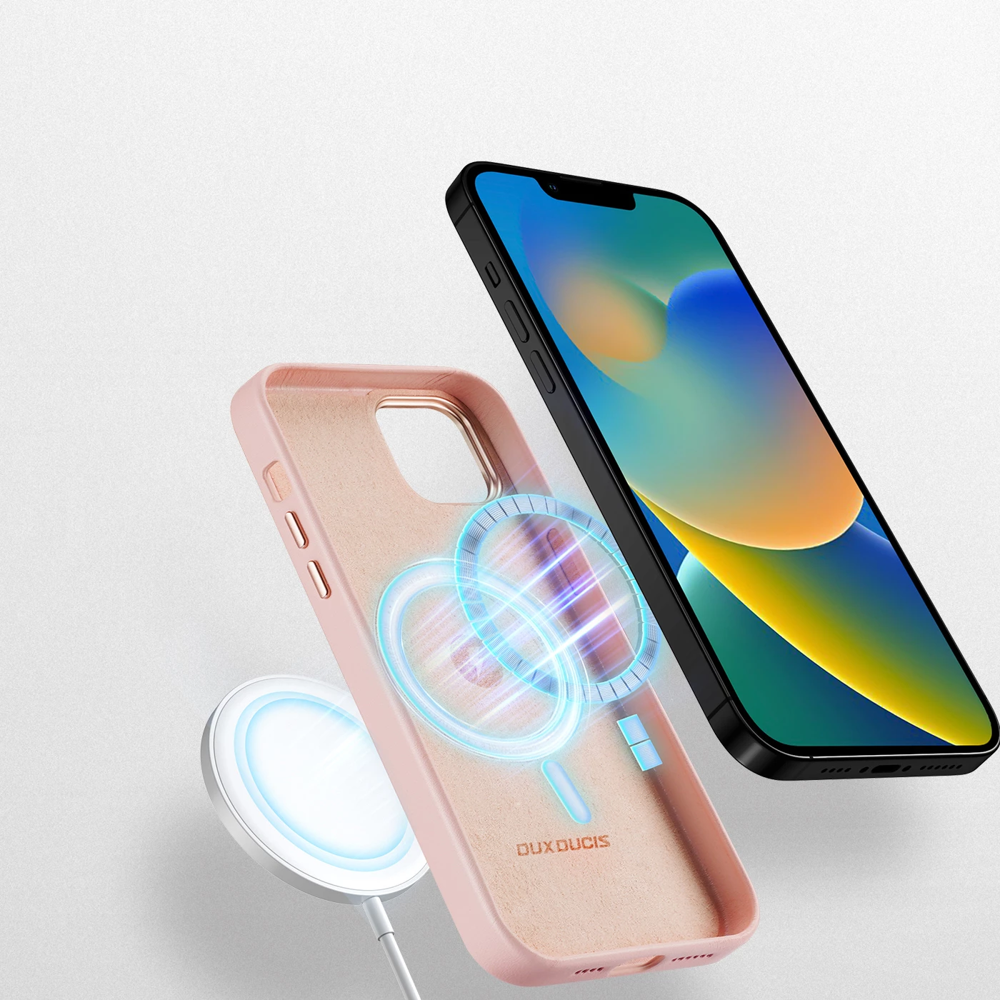 Mbështjellës Dux Ducis Grit për iPhone 14 Plus, lëkurë ekologjike, MagSafe, rozë