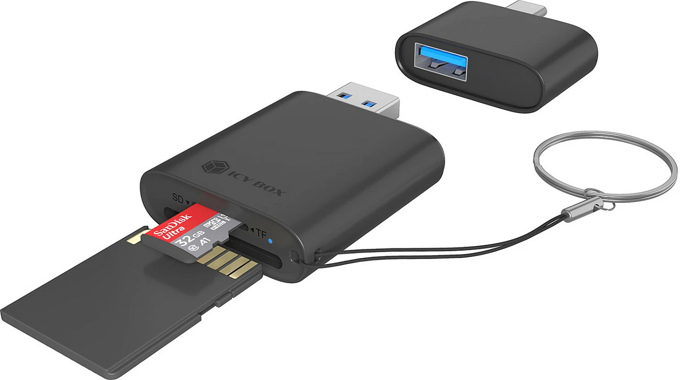 Lexues kartelash ICY BOX IB-CR204-CU3, USB 3.2 Gen 1, SD/microSD, Type-A/Type-C, i zi