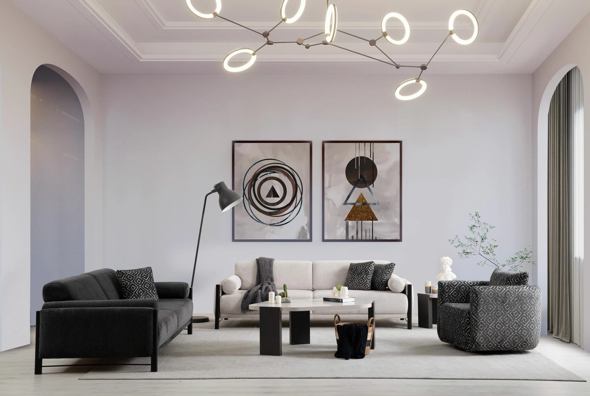 Divan treshe Nora, ngjyrë gri, Atelier del Sofa