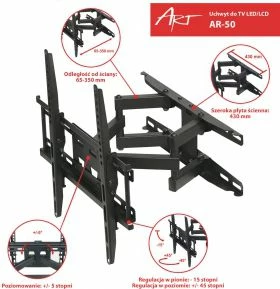 Mbajtëse muri për TV Art AR-50 23"-60", deri 45 kg, VESA deri 400x400, e zezë