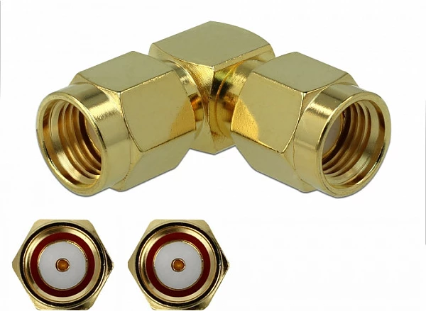 Adapter RF DeLOCK 89962, RP-SMA mashkull në RP-SMA femër, 90°, 50Ω, Gold