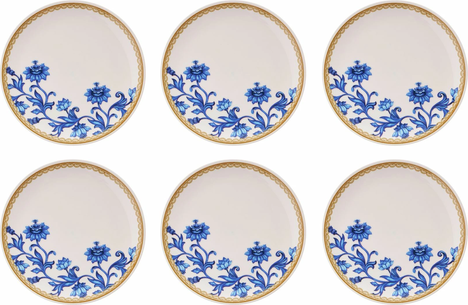 Set pjatash për ëmbëlsira (6 copë), Hermia Concept, Golden Blue Ivy