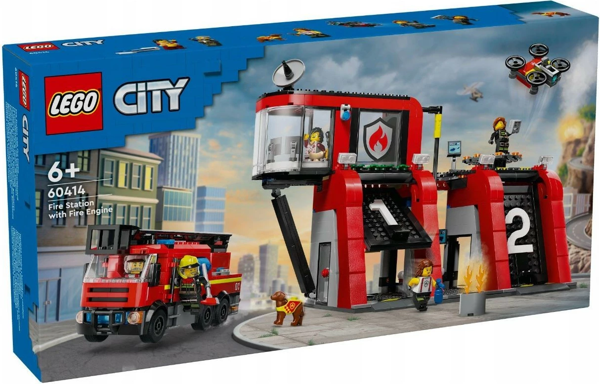 Set LEGO City stacion zjarri me kamion 60414, 843 pjesë, për fëmijë, plastikë