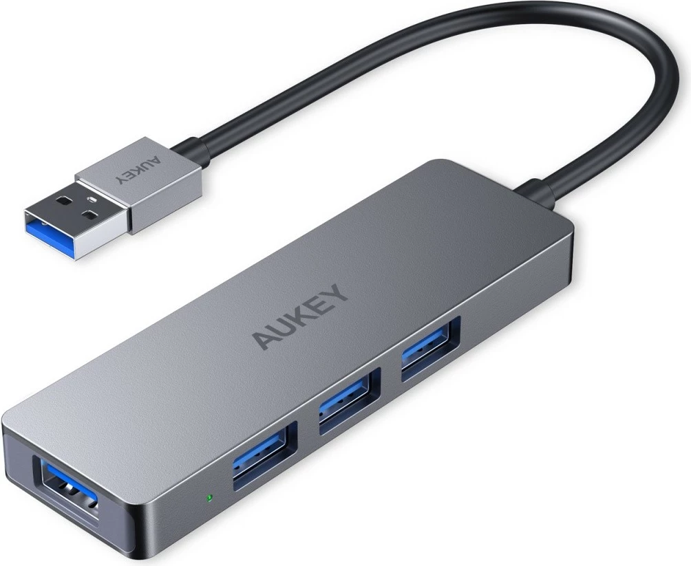 HUB USB-A AUKEY CB-H36 4x USB 3.0 5Gbps ultra i hollë alumini kabllo 145 mm argjendtë
